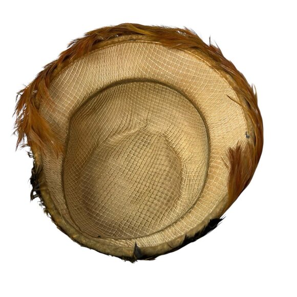 Vintage Women's Pheasant Feather Hat Cap Size 7 Retro 1940's Union Made in USA - Picture 7 of 8